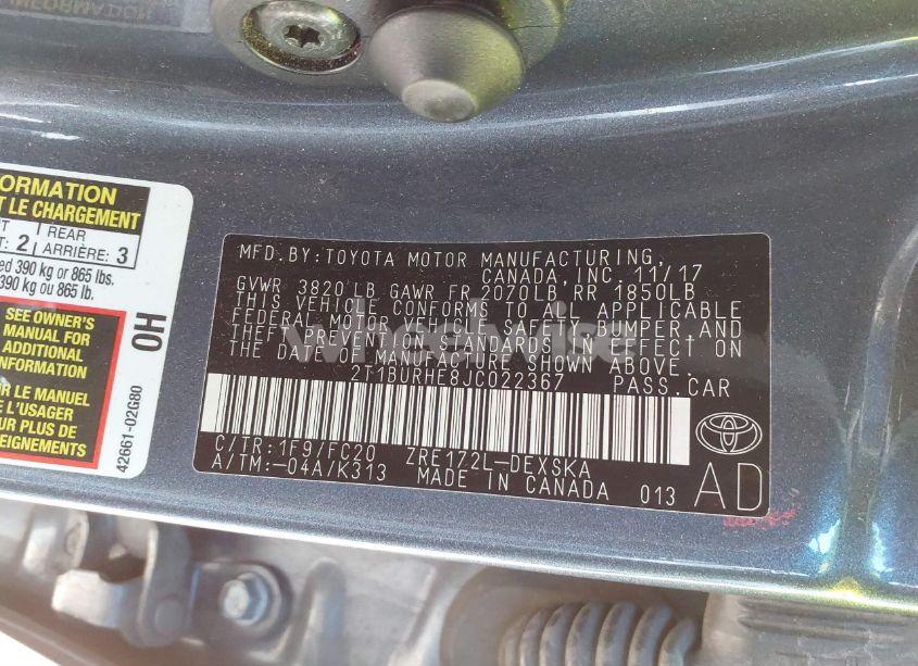 Photo 9 of 2018 Toyota Corolla SE (VIN 2T1BURHE8JC022367)