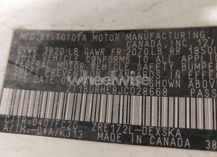 Photo 9 of 2018 Toyota Corolla SE (VIN 2T1BURHE8JC028668)