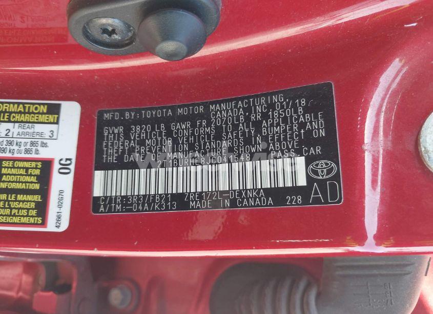 Photo 9 of 2018 Toyota Corolla LE (VIN 2T1BURHE8JC041548)