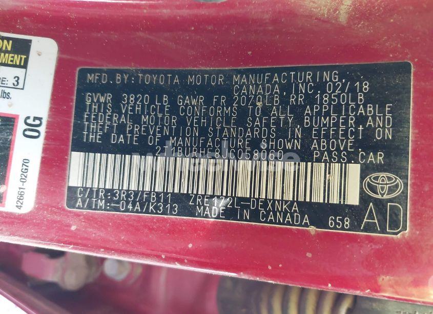 Photo 9 of 2018 Toyota Corolla LE (VIN 2T1BURHE8JC058060)