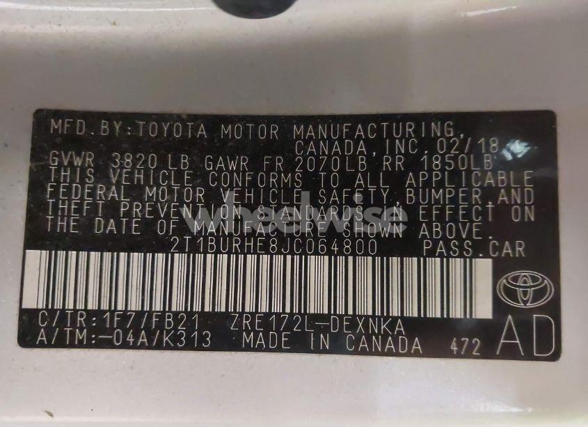 Photo 9 of 2018 Toyota Corolla LE (VIN 2T1BURHE8JC064800)