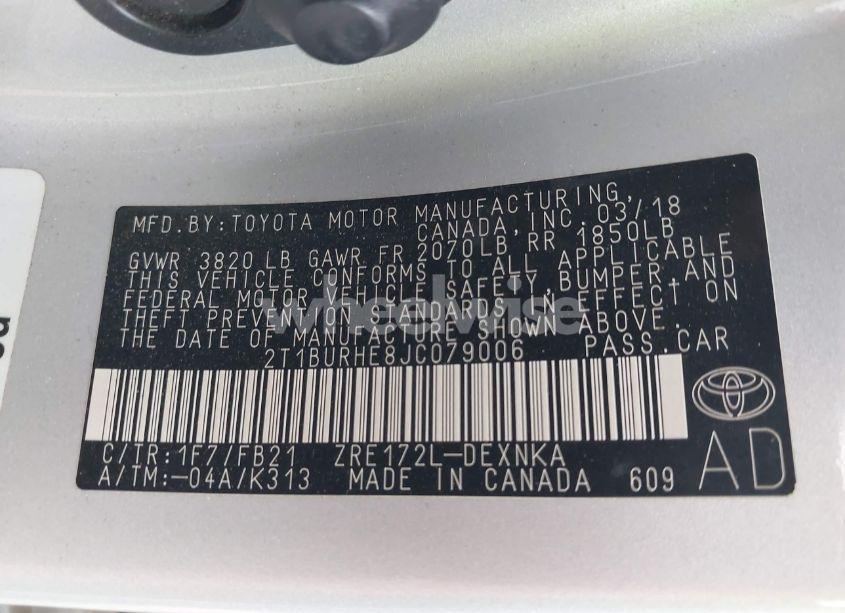 Photo 9 of 2018 Toyota Corolla LE (VIN 2T1BURHE8JC079006)