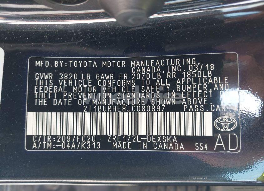 Photo 9 of 2018 Toyota Corolla SE (VIN 2T1BURHE8JC080897)