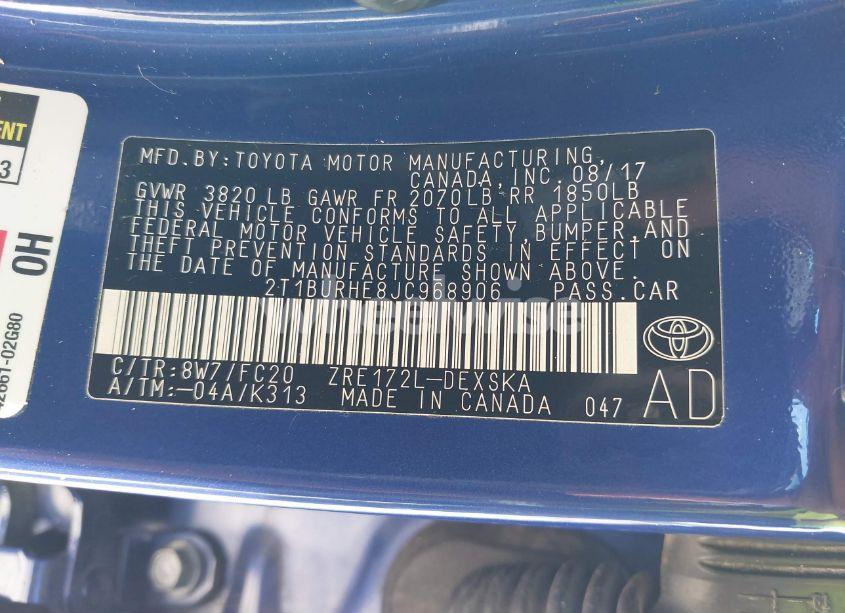 Photo 9 of 2018 Toyota Corolla SE (VIN 2T1BURHE8JC968906)