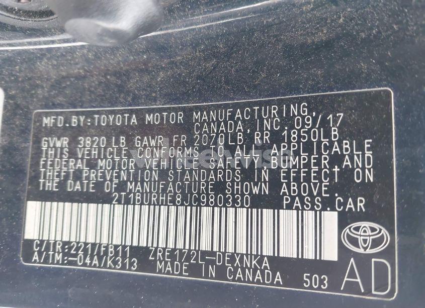 Photo 9 of 2018 Toyota Corolla LE (VIN 2T1BURHE8JC980330)