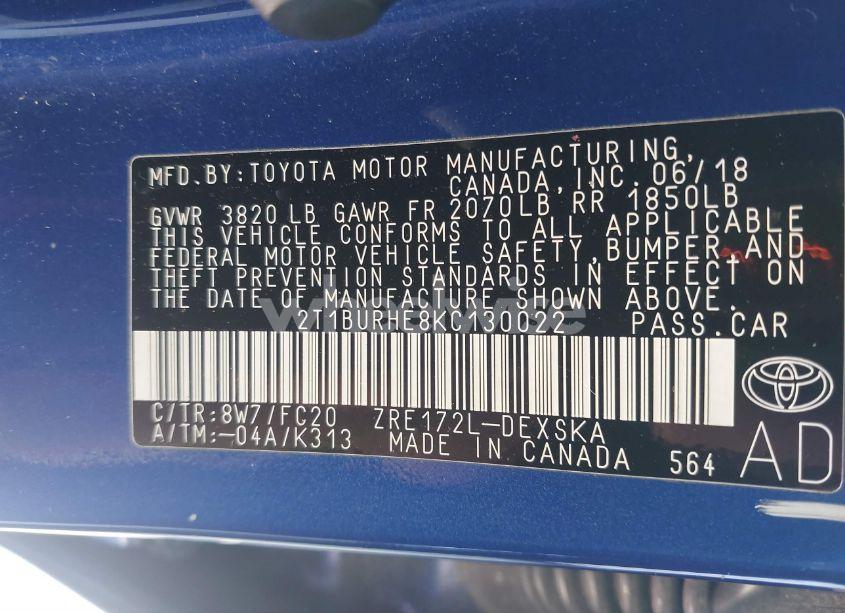 Photo 9 of 2019 Toyota Corolla SE (VIN 2T1BURHE8KC130022)