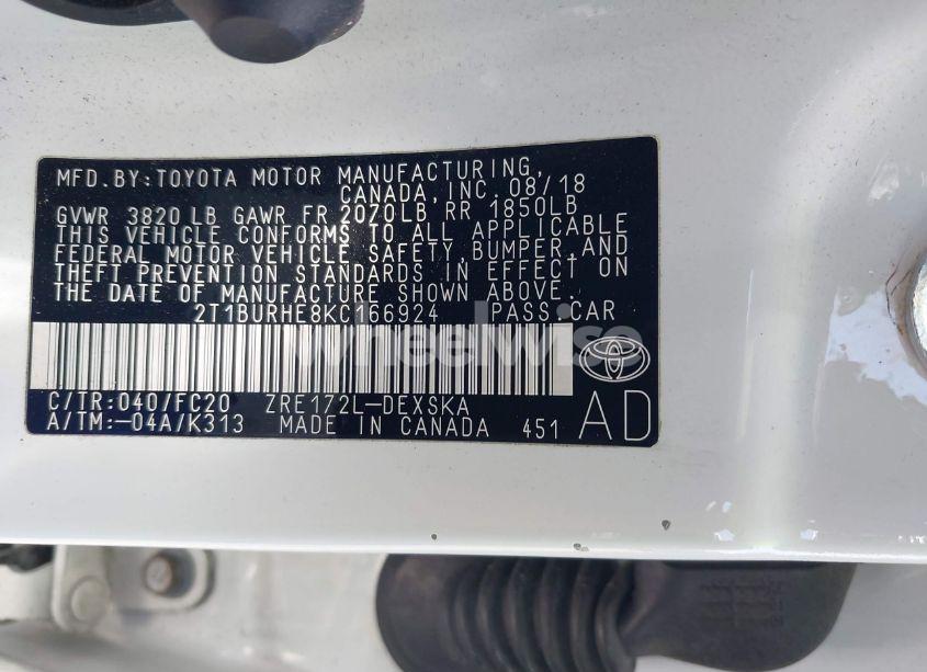 Photo 9 of 2019 Toyota Corolla SE (VIN 2T1BURHE8KC166924)