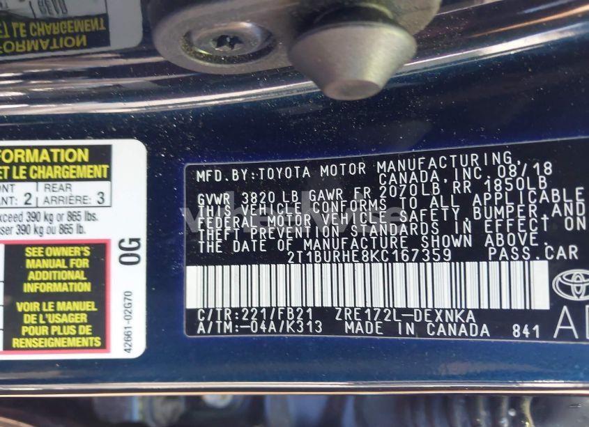 Photo 9 of 2019 Toyota Corolla LE (VIN 2T1BURHE8KC167359)