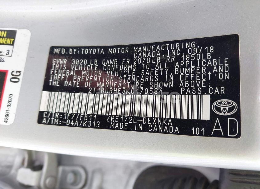 Photo 9 of 2019 Toyota Corolla LE (VIN 2T1BURHE8KC170584)