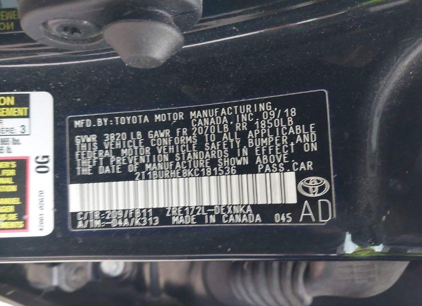 Photo 9 of 2019 Toyota Corolla LE (VIN 2T1BURHE8KC181536)