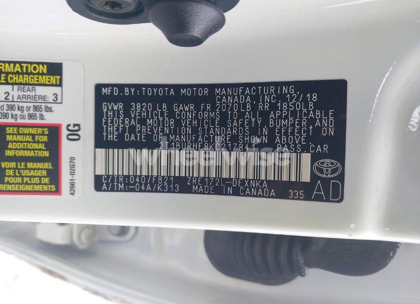 Photo 9 of 2019 Toyota Corolla LE (VIN 2T1BURHE8KC217841)