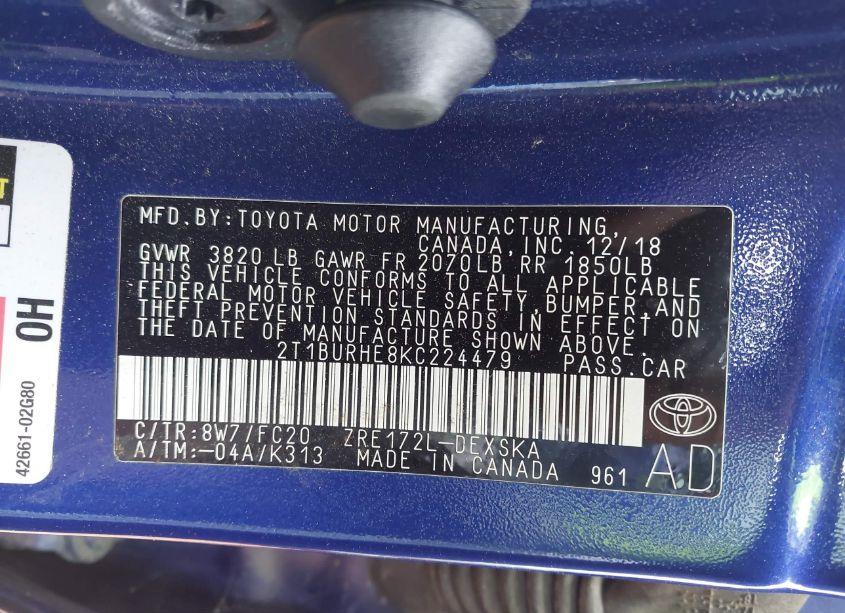 Photo 9 of 2019 Toyota Corolla L/LE/XLE/SE/XSE (VIN 2T1BURHE8KC224479)