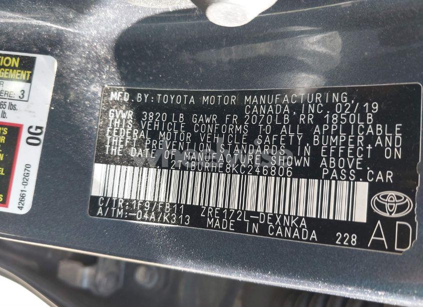 Photo 9 of 2019 Toyota Corolla LE (VIN 2T1BURHE8KC246806)