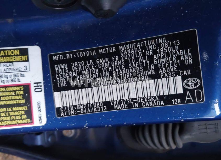 Photo 9 of 2014 Toyota Corolla S PLUS (VIN 2T1BURHE9EC009780)