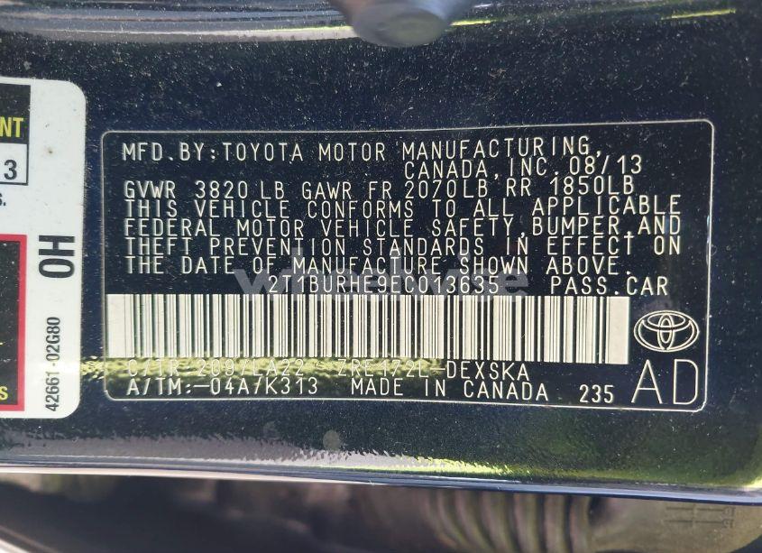 Photo 9 of 2014 Toyota Corolla L/LE/LE PLS/PRM/S/S PLS (VIN 2T1BURHE9EC013635)