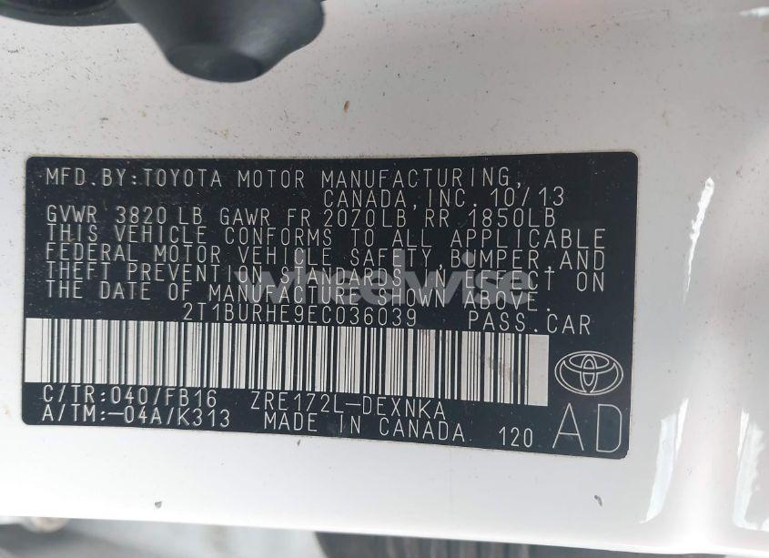 Photo 9 of 2014 Toyota Corolla LE (VIN 2T1BURHE9EC036039)