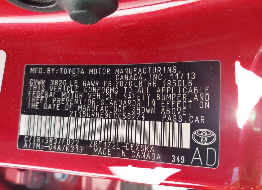 Photo 9 of 2014 Toyota Corolla S PLUS (VIN 2T1BURHE9EC056274)