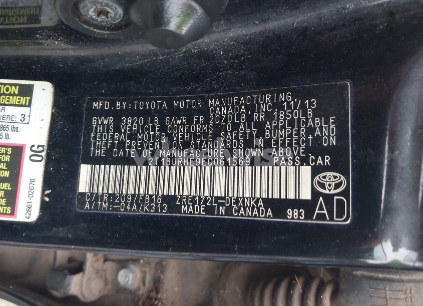 Photo 9 of 2014 Toyota Corolla L/LE/LE PLS/PRM/S/S PLS (VIN 2T1BURHE9EC061569)