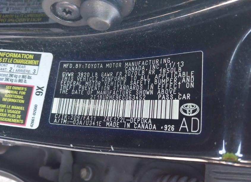 Photo 9 of 2014 Toyota Corolla L (VIN 2T1BURHE9EC063452)