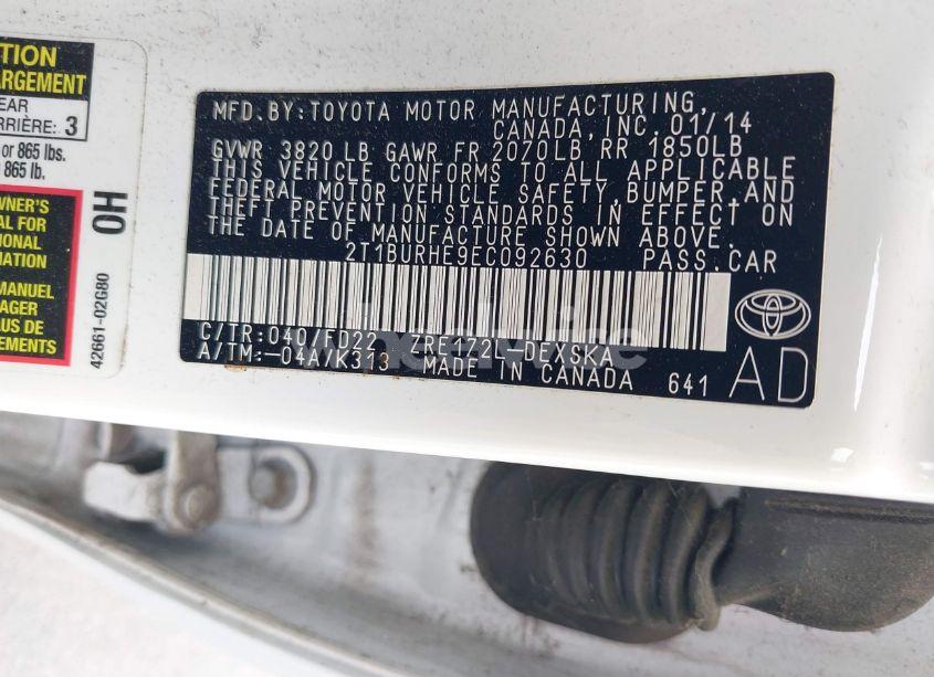 Photo 9 of 2014 Toyota Corolla S PLUS (VIN 2T1BURHE9EC092630)