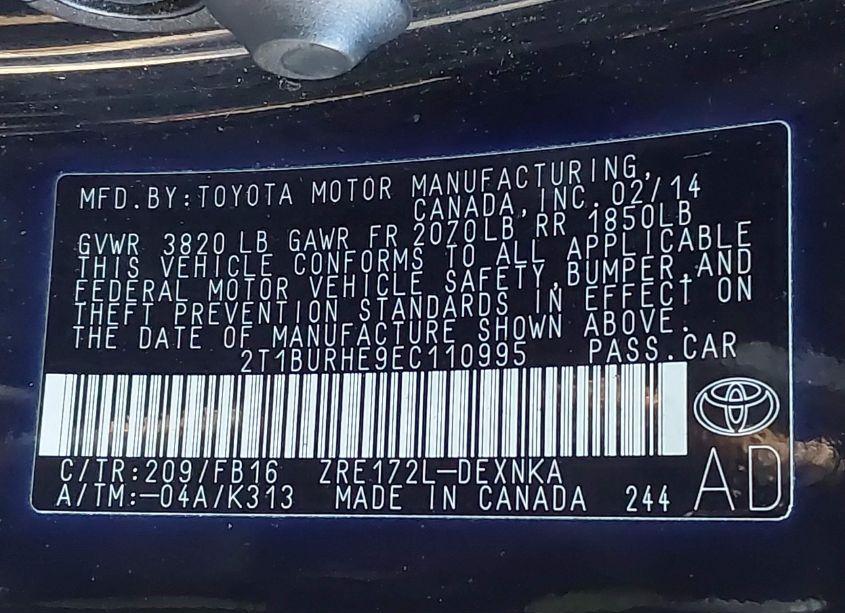 Photo 9 of 2014 Toyota Corolla LE (VIN 2T1BURHE9EC110995)