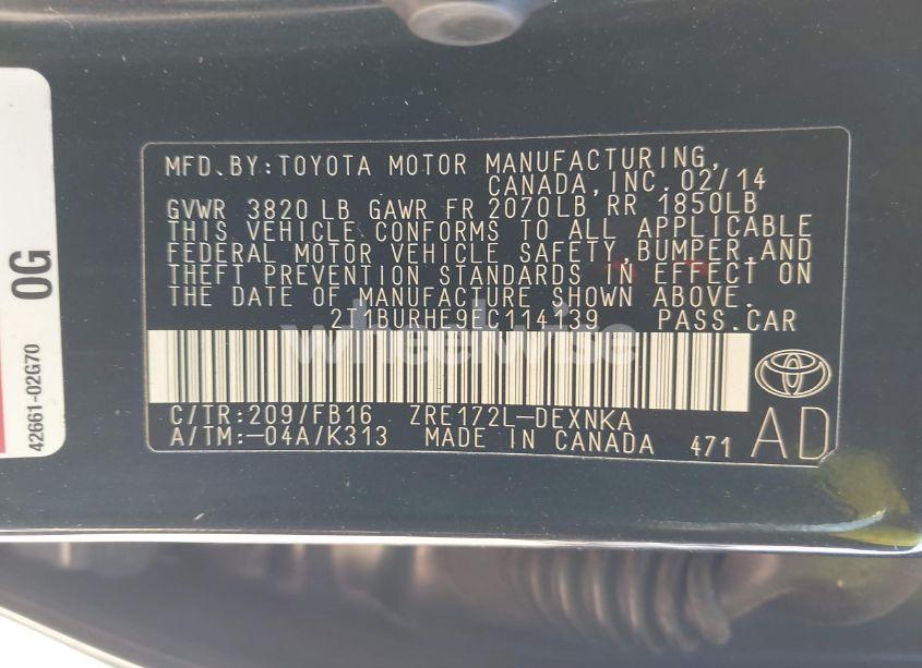 Photo 9 of 2014 Toyota Corolla LE (VIN 2T1BURHE9EC114139)