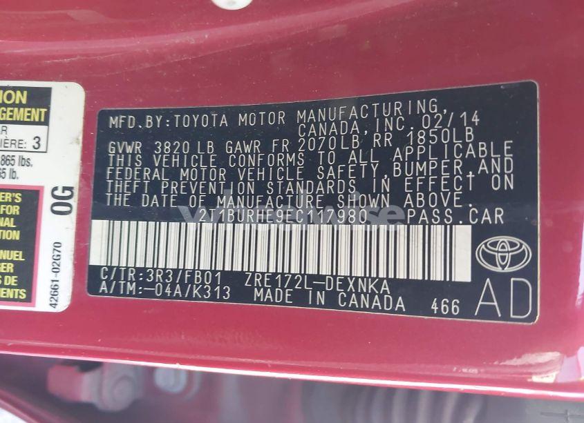 Photo 9 of 2014 Toyota Corolla LE (VIN 2T1BURHE9EC117980)