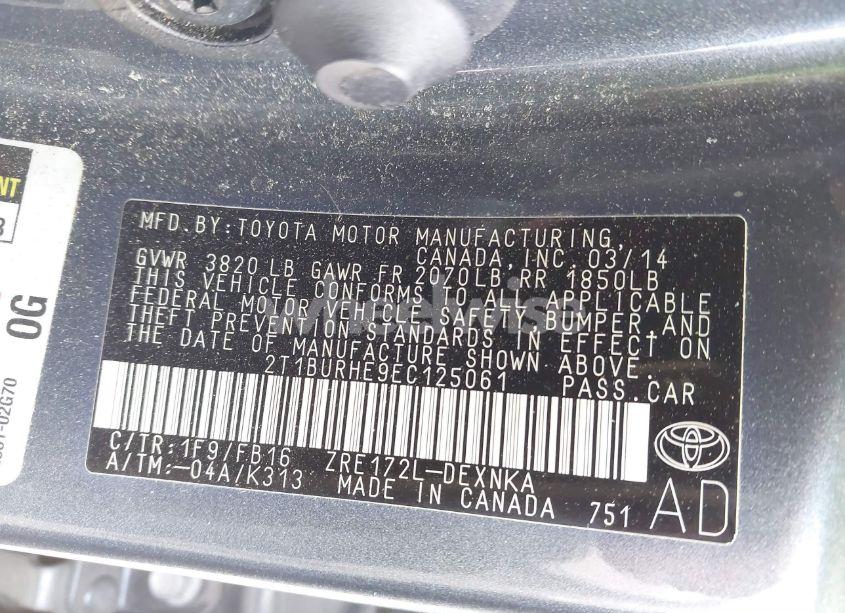 Photo 9 of 2014 Toyota Corolla LE (VIN 2T1BURHE9EC125061)