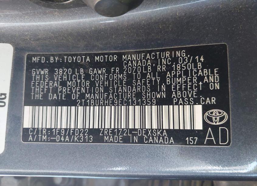 Photo 9 of 2014 Toyota Corolla S (VIN 2T1BURHE9EC131359)