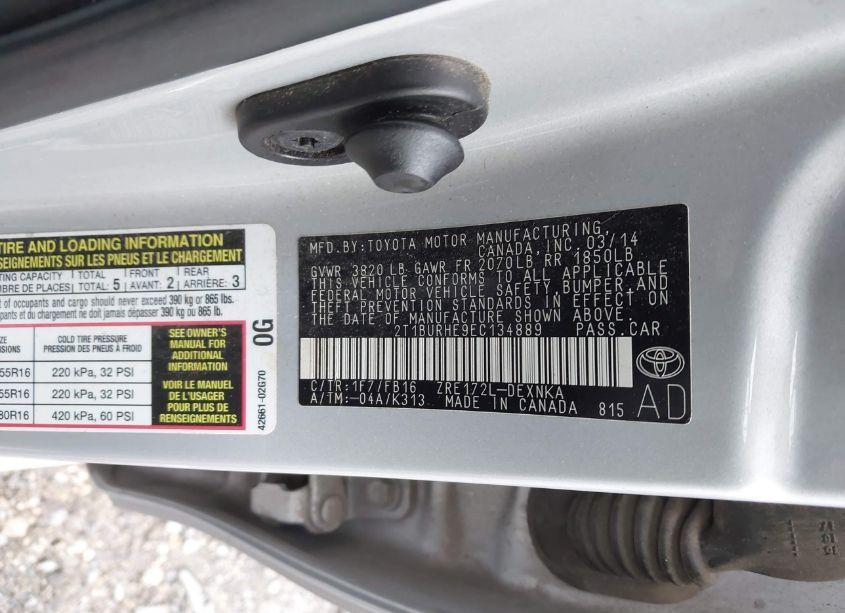 Photo 9 of 2014 Toyota Corolla LE (VIN 2T1BURHE9EC134889)