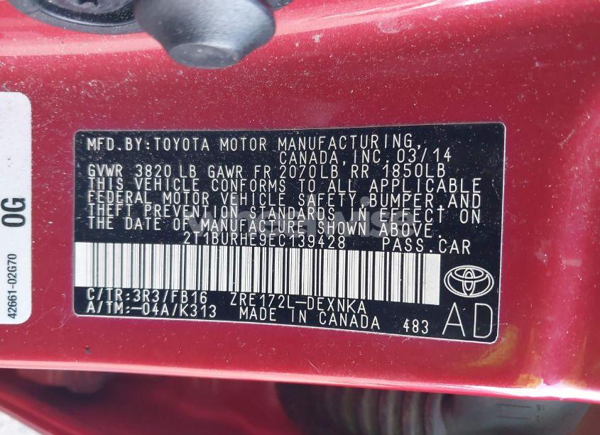 Photo 9 of 2014 Toyota Corolla LE PLUS (VIN 2T1BURHE9EC139428)