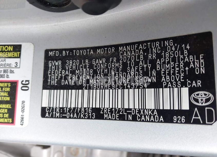 Photo 9 of 2014 Toyota Corolla LE (VIN 2T1BURHE9EC143754)