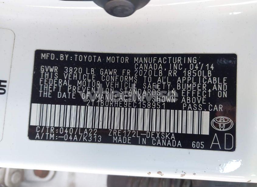 Photo 9 of 2014 Toyota Corolla L/LE/LE PLS/PRM/S/S PLS (VIN 2T1BURHE9EC158951)