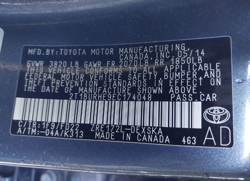 Photo 9 of 2014 Toyota Corolla S PLUS (VIN 2T1BURHE9EC174048)