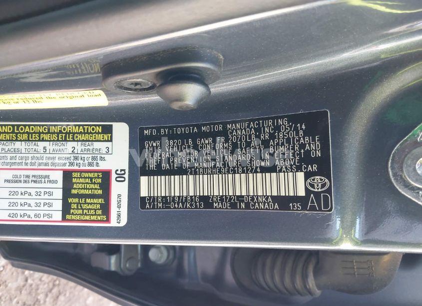 Photo 9 of 2014 Toyota Corolla LE PLUS (VIN 2T1BURHE9EC181274)