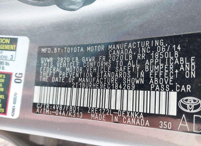 Photo 9 of 2014 Toyota Corolla LE PLUS (VIN 2T1BURHE9EC184269)