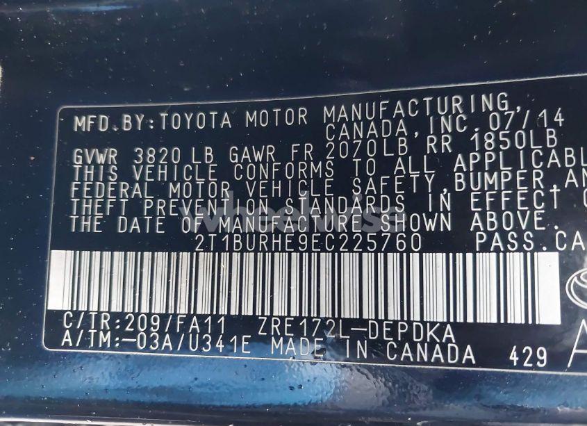 Photo 9 of 2014 Toyota Corolla L (VIN 2T1BURHE9EC225760)
