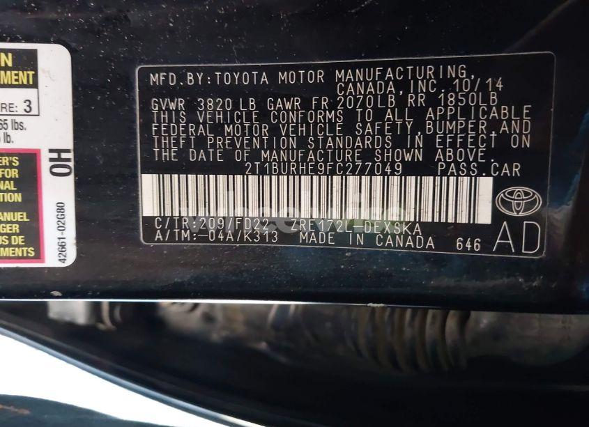 Photo 9 of 2015 Toyota Corolla S PLUS (VIN 2T1BURHE9FC277049)