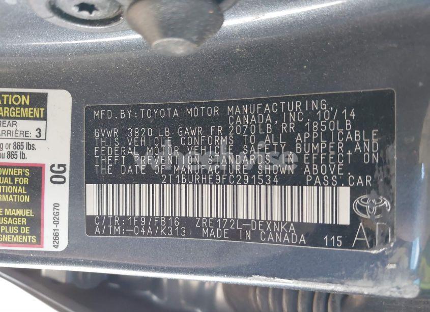 Photo 9 of 2015 Toyota Corolla LE (VIN 2T1BURHE9FC291534)