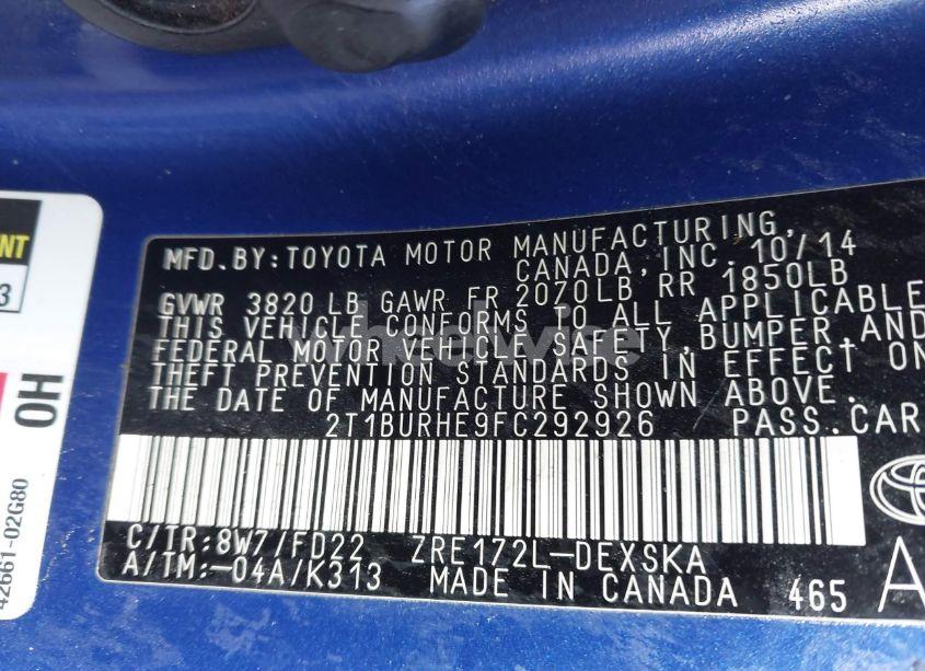 Photo 9 of 2015 Toyota Corolla S PLUS (VIN 2T1BURHE9FC292926)