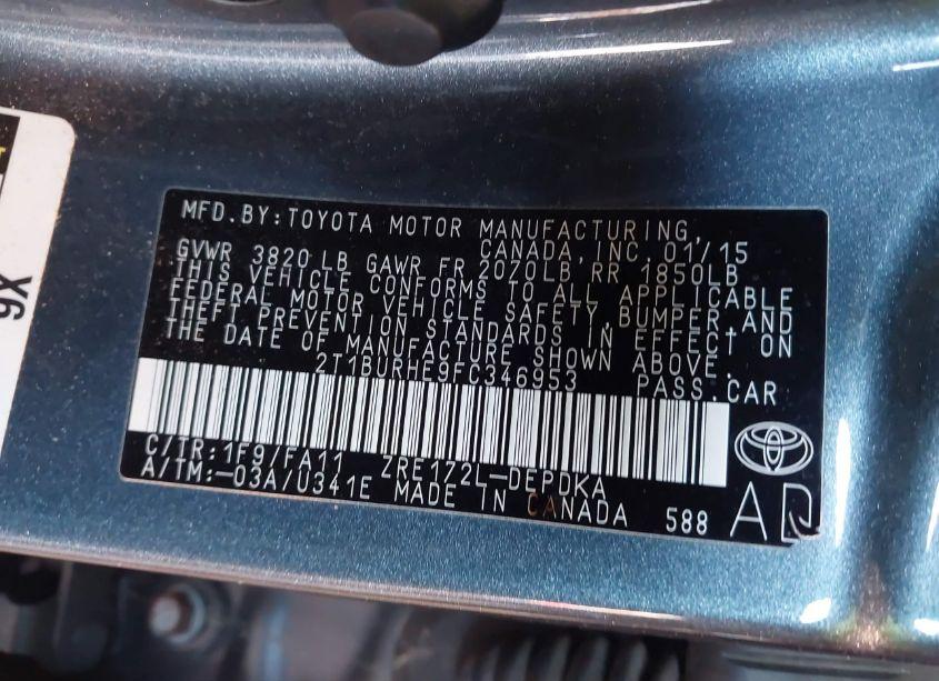 Photo 9 of 2015 Toyota Corolla L (VIN 2T1BURHE9FC346953)