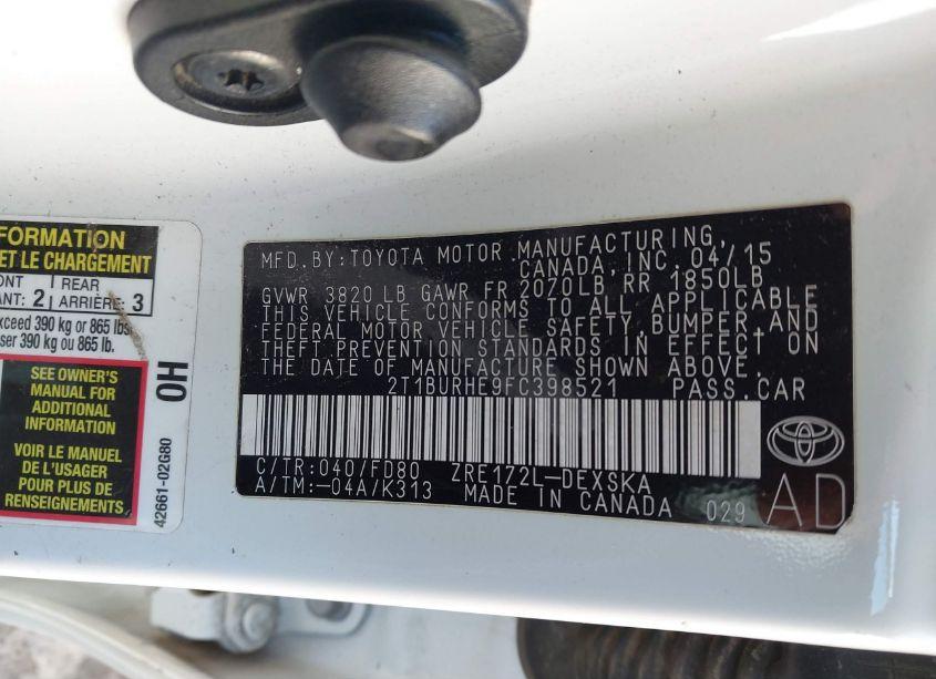 Photo 9 of 2015 Toyota Corolla S PLUS (VIN 2T1BURHE9FC398521)