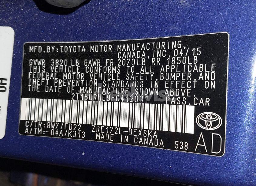 Photo 9 of 2015 Toyota Corolla S PLUS (VIN 2T1BURHE9FC412031)