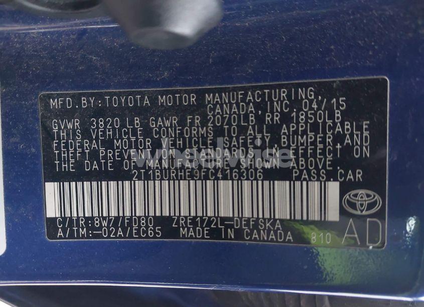 Photo 9 of 2015 Toyota Corolla S PLUS (VIN 2T1BURHE9FC416306)