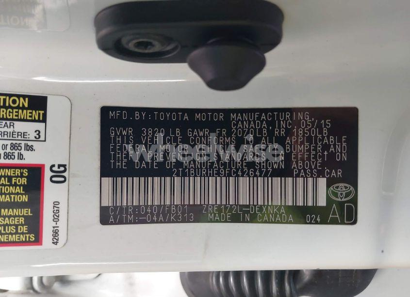 Photo 9 of 2015 Toyota Corolla LE (VIN 2T1BURHE9FC426477)