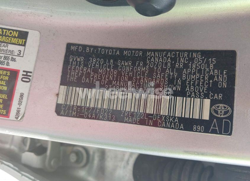 Photo 9 of 2015 Toyota Corolla S PLUS (VIN 2T1BURHE9FC430366)