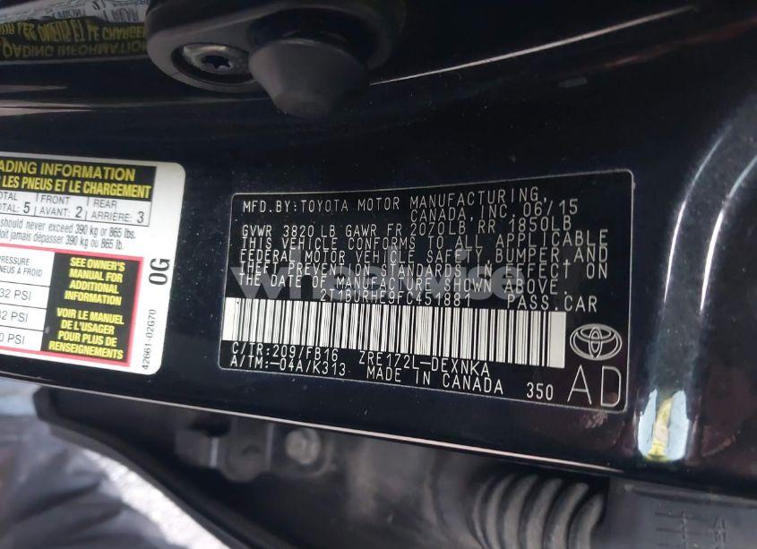 Photo 9 of 2015 Toyota Corolla LE (VIN 2T1BURHE9FC451881)