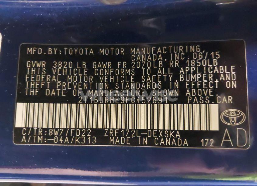 Photo 9 of 2015 Toyota Corolla S PLUS (VIN 2T1BURHE9FC452691)