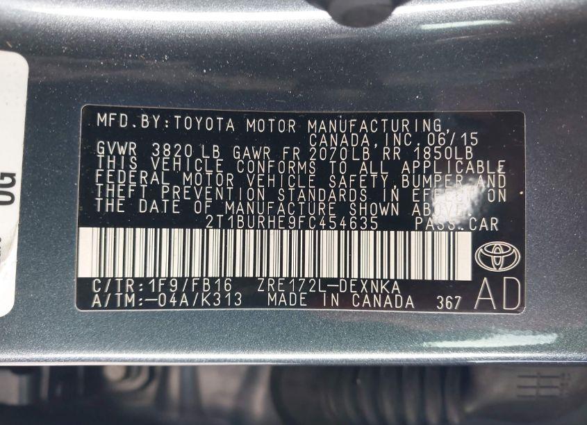 Photo 9 of 2015 Toyota Corolla LE (VIN 2T1BURHE9FC454635)