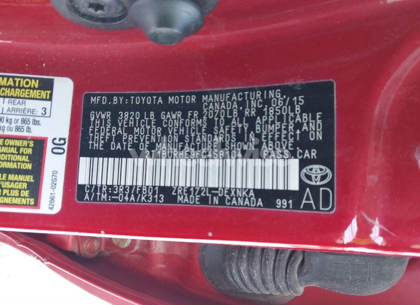 Photo 9 of 2015 Toyota Corolla LE (VIN 2T1BURHE9FC458104)